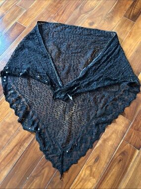 Black Lace Knit Shawl Poncho - Elegant Layering